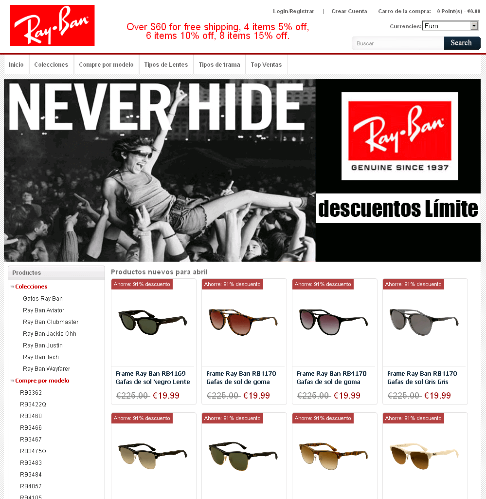 Screenshot einer Ray-Ban Webshop Kopie Screenshot einer Ray-Ban Webshop Kopie