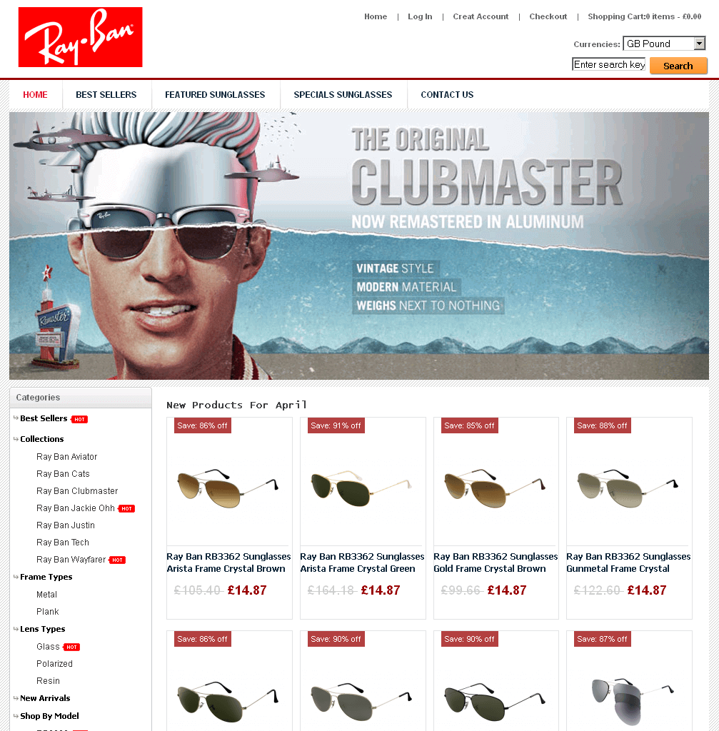 Screenshot einer Ray-Ban Webshop Kopie Screenshot einer Ray-Ban Webshop Kopie