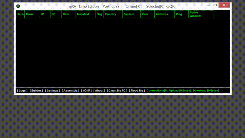 Kontroll-Oberfläche von njRAT "Lime Edition"